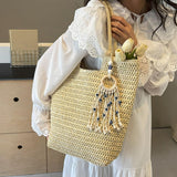 Maxbell Maxbell Women Straw Shoulder Bag Chic Travel Purse Beach Bag for Party Spring Travel Beige