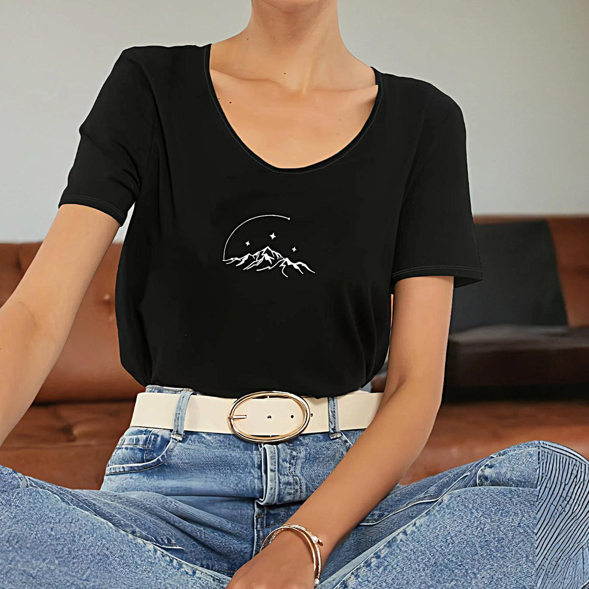 Maxbell Womens T Shirt Summer Clothing Basic Tee for Office Beach Hiking L Black