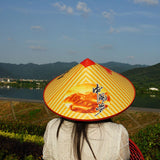 Maxbell Maxbell Asian Conical Hat Imitation Bamboo Weaving Sturdy with Adjustable Drawstring Leaf Pattern 42cm