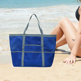 Maxbell Maxbell Mesh Beach Bag with Pockets Foldable Shoulder Bag for Vacation Holiday Women Blue