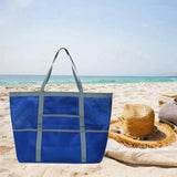 Maxbell Maxbell Mesh Beach Bag with Pockets Foldable Shoulder Bag for Vacation Holiday Women Blue