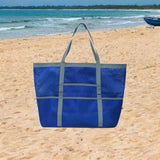 Maxbell Maxbell Mesh Beach Bag with Pockets Foldable Shoulder Bag for Vacation Holiday Women Blue
