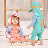 Maxbell Children Swimsuit Long Sleeve Zipper Cute Summer with Hat Kid Swimsuit