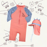 Maxbell Children Swimsuit Long Sleeve Zipper Cute Summer with Hat Kid Swimsuit