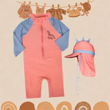 Maxbell Children Swimsuit Long Sleeve Zipper Cute Summer with Hat Kid Swimsuit