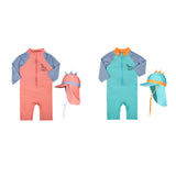 Maxbell Children Swimsuit Long Sleeve Zipper Cute Summer with Hat Kid Swimsuit
