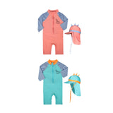 Maxbell Children Swimsuit Long Sleeve Zipper Cute Summer with Hat Kid Swimsuit