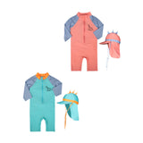 Maxbell Children Swimsuit Long Sleeve Zipper Cute Summer with Hat Kid Swimsuit