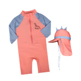 Maxbell Children Swimsuit Long Sleeve Zipper Cute Summer with Hat Kid Swimsuit