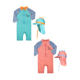 Maxbell Children Swimsuit Long Sleeve Zipper Cute Summer with Hat Kid Swimsuit