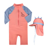 Maxbell Children Swimsuit Long Sleeve Zipper Cute Summer with Hat Kid Swimsuit