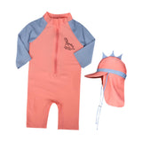 Maxbell Children Swimsuit Long Sleeve Zipper Cute Summer with Hat Kid Swimsuit