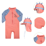 Maxbell Children Swimsuit Long Sleeve Zipper Cute Summer with Hat Kid Swimsuit
