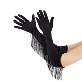 Maxbell Maxbell Latin Dance Women Gloves Fashion Tassel Long Gloves for Bridal Cosplay Party black
