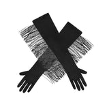 Maxbell Maxbell Latin Dance Women Gloves Fashion Tassel Long Gloves for Bridal Cosplay Party black