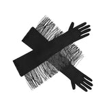 Maxbell Maxbell Latin Dance Women Gloves Fashion Tassel Long Gloves for Bridal Cosplay Party black
