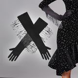 Maxbell Maxbell Latin Dance Women Gloves Fashion Tassel Long Gloves for Bridal Cosplay Party black
