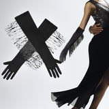 Maxbell Maxbell Latin Dance Women Gloves Fashion Tassel Long Gloves for Bridal Cosplay Party black