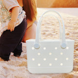 Maxbell 2xBeach Tote Bag Handbag Washable Hole Beach Handbag for Shopping Outdoor Boat White
