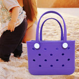 Maxbell 3xBeach Tote Bag Handbag Washable Hole Beach Handbag for Shopping Outdoor Boat Purple