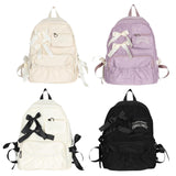 Maxbell School Backpack Fashion with Ribbin Bowknot for Teens Girls Student Backpack White