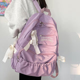 Maxbell School Backpack Fashion with Ribbin Bowknot for Teens Girls Student Backpack White