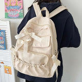 Maxbell School Backpack Fashion with Ribbin Bowknot for Teens Girls Student Backpack White