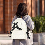 Maxbell School Backpack Fashion with Ribbin Bowknot for Teens Girls Student Backpack White