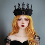 Maxbell Black Crown Hair Band Hair Accessories Felt Makeup Ball Baroque Gothic Crown