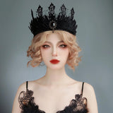Maxbell Black Crown Hair Band Hair Accessories Felt Makeup Ball Baroque Gothic Crown