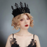 Maxbell Black Crown Hair Band Hair Accessories Felt Makeup Ball Baroque Gothic Crown