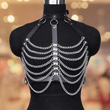 Maxbell Punk Chest Chain PU Leather for Women for Music Festival Performance Cospaly
