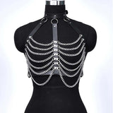 Maxbell Punk Chest Chain PU Leather for Women for Music Festival Performance Cospaly