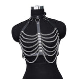 Maxbell Punk Chest Chain PU Leather for Women for Music Festival Performance Cospaly