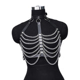 Maxbell Punk Chest Chain PU Leather for Women for Music Festival Performance Cospaly
