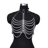 Maxbell Punk Chest Chain PU Leather for Women for Music Festival Performance Cospaly
