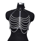 Maxbell Punk Chest Chain PU Leather for Women for Music Festival Performance Cospaly