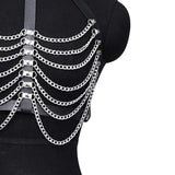 Maxbell Punk Chest Chain PU Leather for Women for Music Festival Performance Cospaly