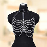 Maxbell Punk Chest Chain PU Leather for Women for Music Festival Performance Cospaly