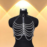 Maxbell Punk Chest Chain PU Leather for Women for Music Festival Performance Cospaly