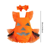 Maxbell Girl Halloween Costume with Tie Pumpkin Bodysuit for Kids Party Favors Girls Height 80cm