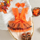 Maxbell Girl Halloween Costume with Tie Pumpkin Bodysuit for Kids Party Favors Girls Height 90cm
