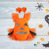 Maxbell Girl Halloween Costume with Tie Pumpkin Bodysuit for Kids Party Favors Girls Height 100cm