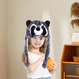 Maxbell Plush Hat Cozy Cute Ski Cap for Kids Birthday Gift Warm Animal Character Hat Gray Raccoon