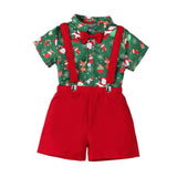 Maxbell Boys Suit Set with Bow Tie Shirt Christmas Outfits for Kids Children Cosplay Short Sleeve Clip M