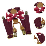 Maxbell Kids Suspender and Bow Tie Tuxedo Suspender for Boys Girls Children Trousers Dark Red
