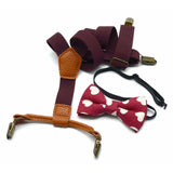 Maxbell Kids Suspender and Bow Tie Tuxedo Suspender for Boys Girls Children Trousers Dark Red