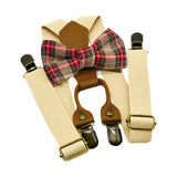 Maxbell Kids Suspender and Bow Tie Tuxedo Suspender for Boys Girls Children Trousers Beige
