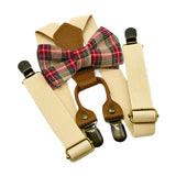 Maxbell Kids Suspender and Bow Tie Tuxedo Suspender for Boys Girls Children Trousers Beige