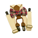Maxbell Kids Suspender and Bow Tie Tuxedo Suspender for Boys Girls Children Trousers Beige